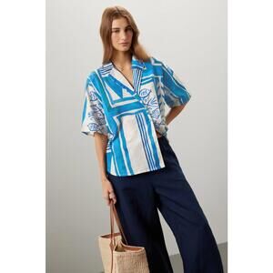 Soleil Soleil Blue Graphic Print Overswim Top Size 2 with Stain